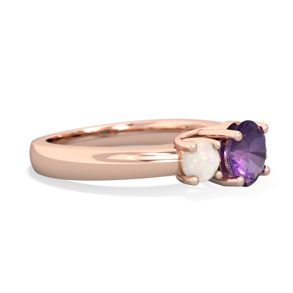 Amethyst Three Stone Round Trellis 14K Rose Gold ring R4018