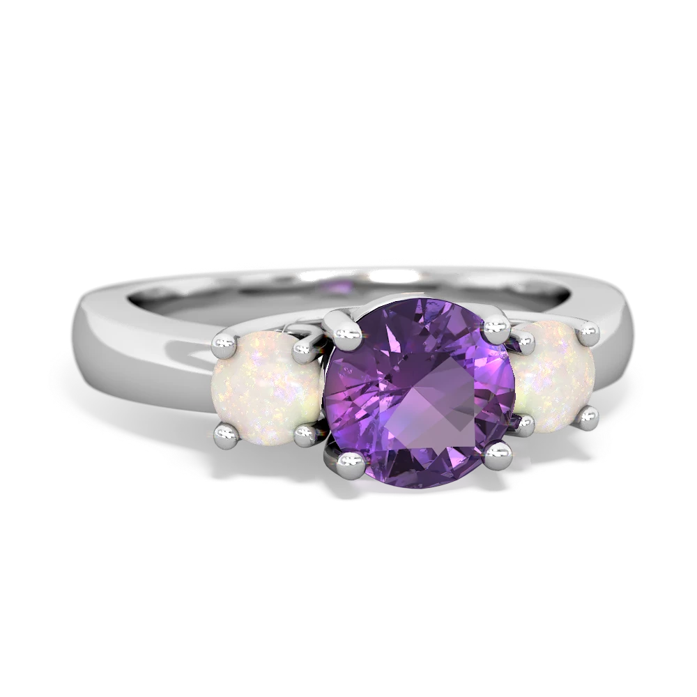 Amethyst Three Stone Round Trellis 14K White Gold ring R4018