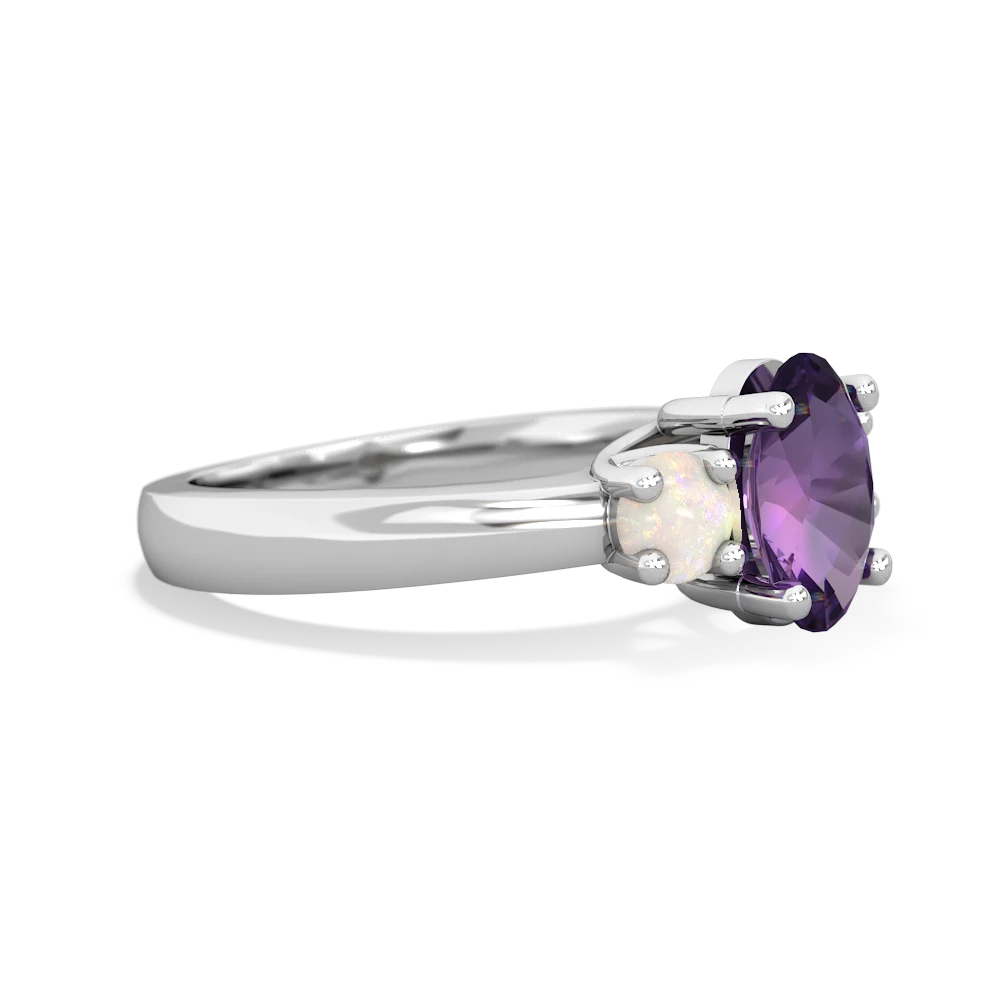 Amethyst Three Stone Oval Trellis 14K White Gold ring R4024