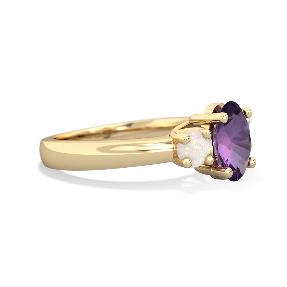 Amethyst Three Stone Oval Trellis 14K Yellow Gold ring R4024