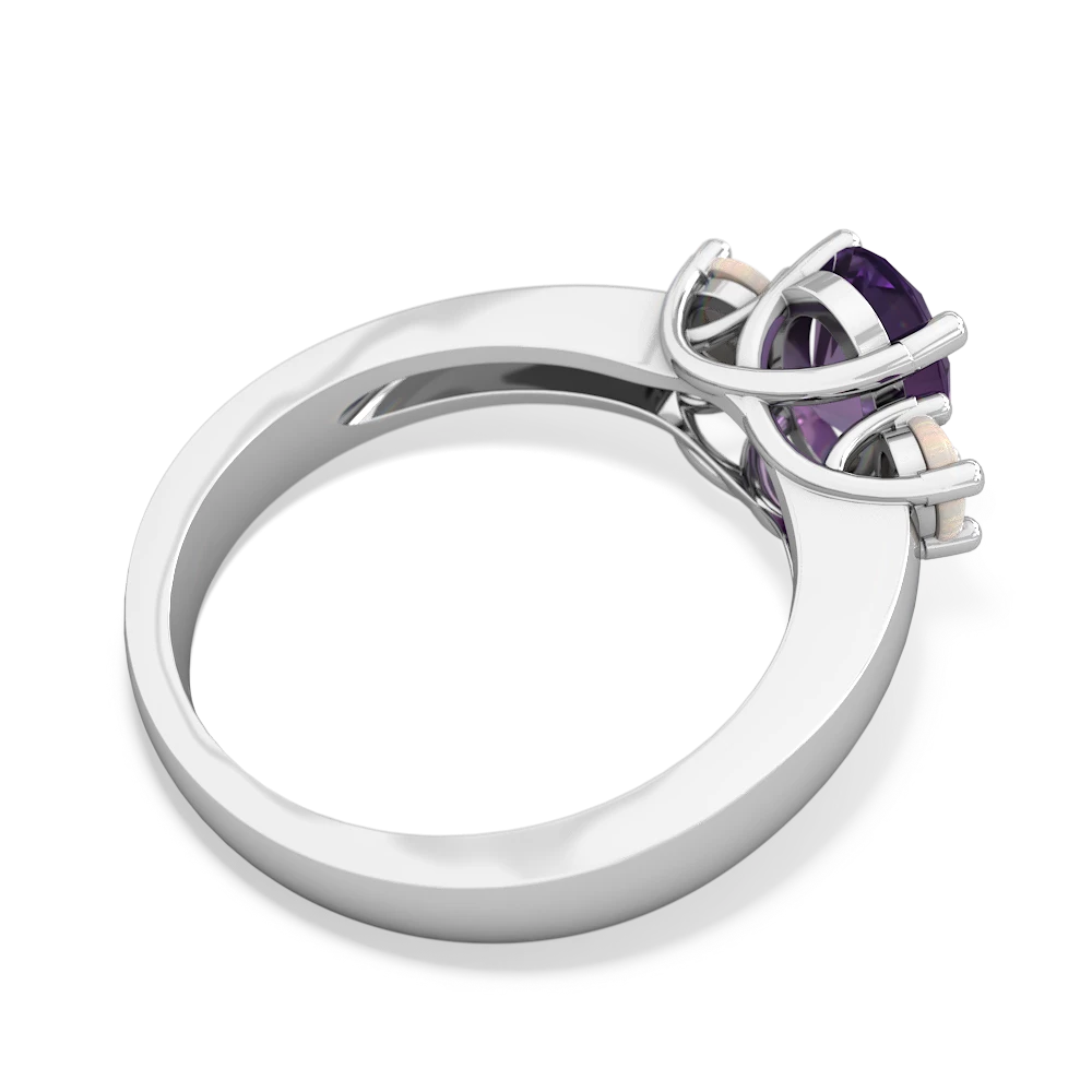 Amethyst Three Stone Oval Trellis 14K White Gold ring R4024