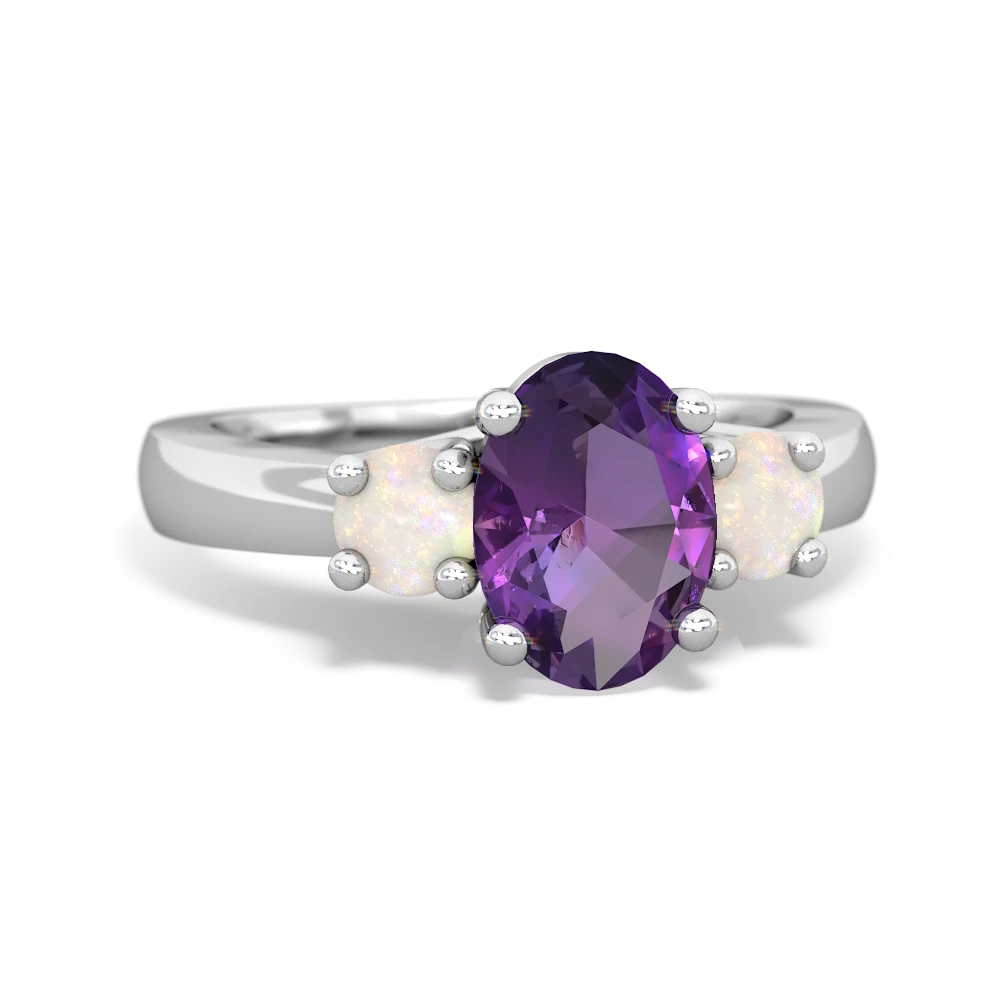 Amethyst Three Stone Oval Trellis 14K White Gold ring R4024