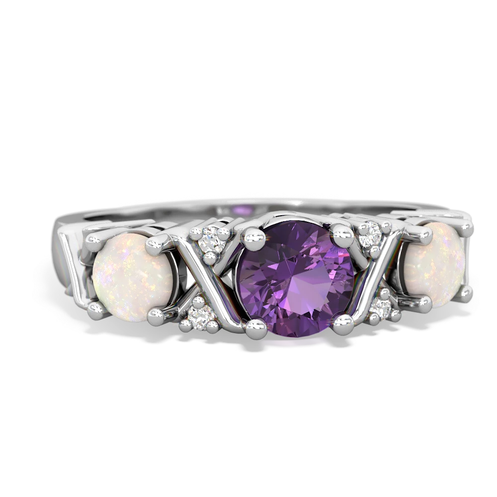 Amethyst Hugs And Kisses 14K White Gold ring R5016