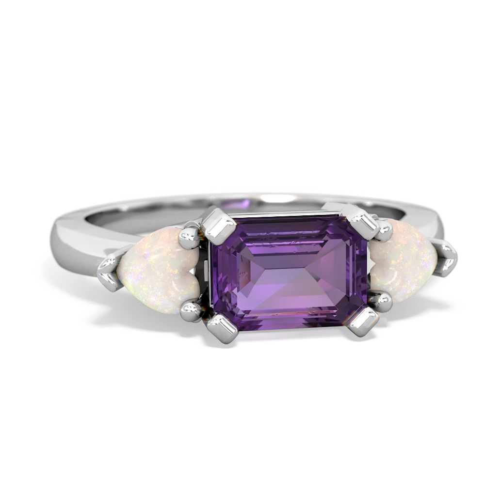 Amethyst Three Stone 14K White Gold ring R5235