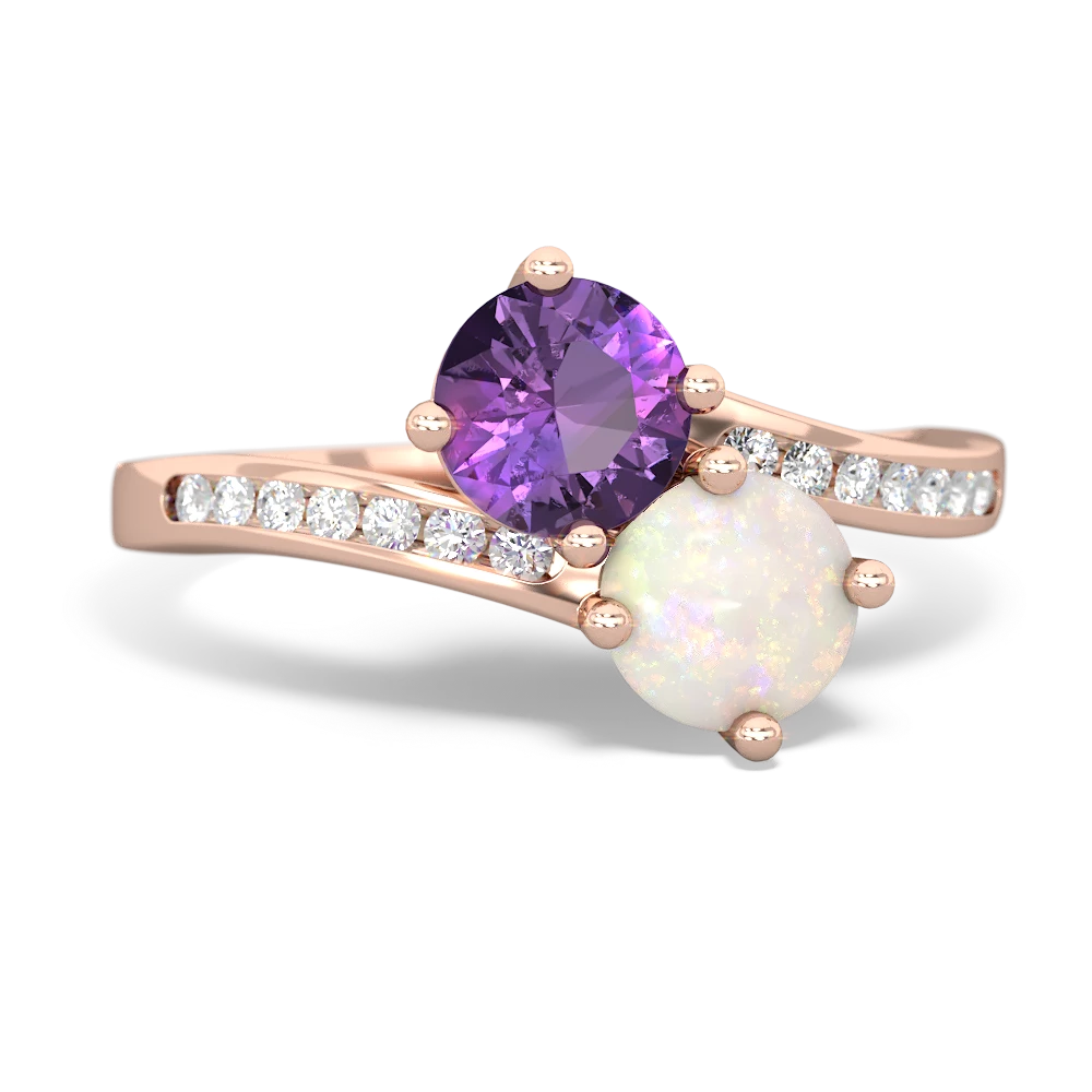 Amethyst Channel Set Two Stone 14K Rose Gold ring R5303