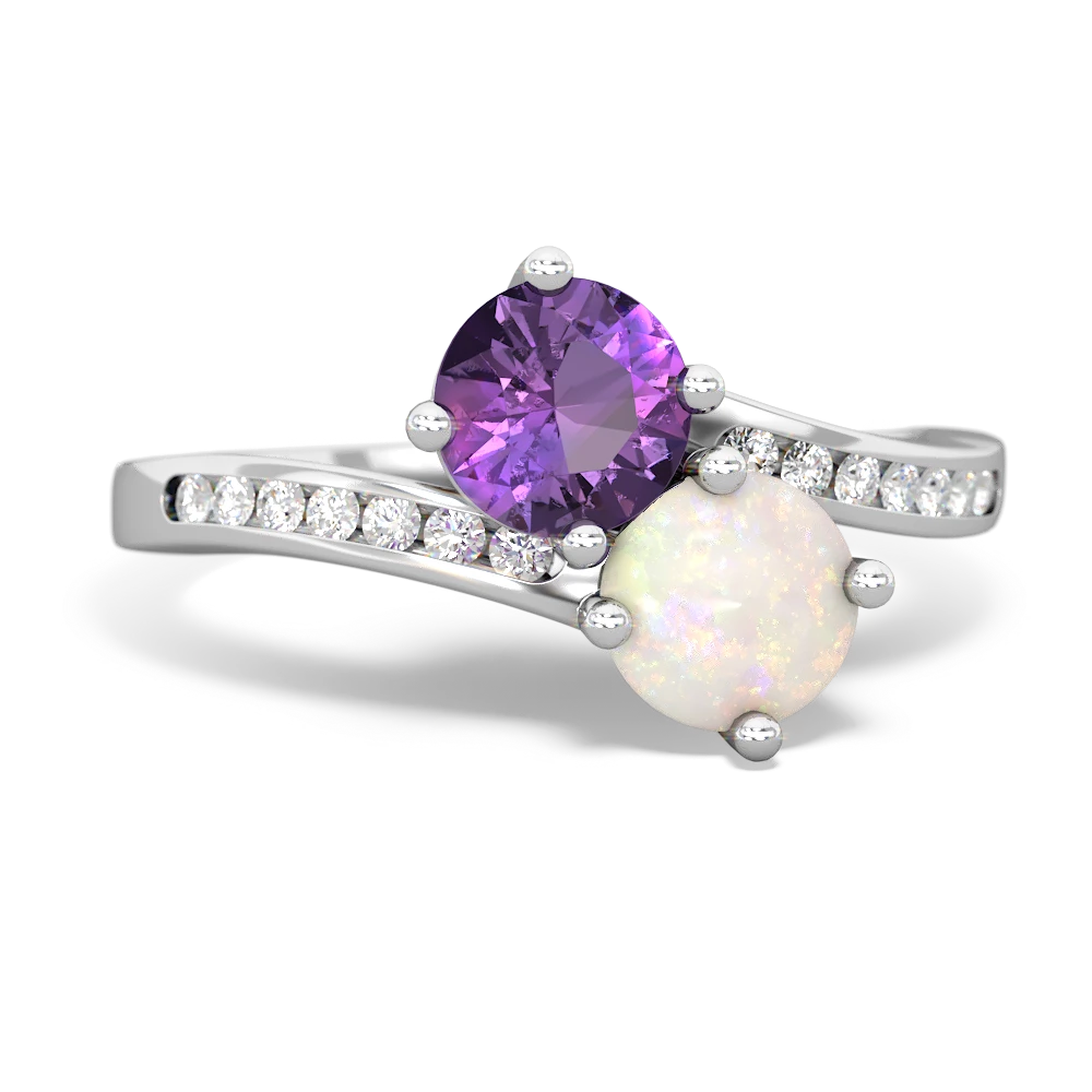 Amethyst Channel Set Two Stone 14K White Gold ring R5303