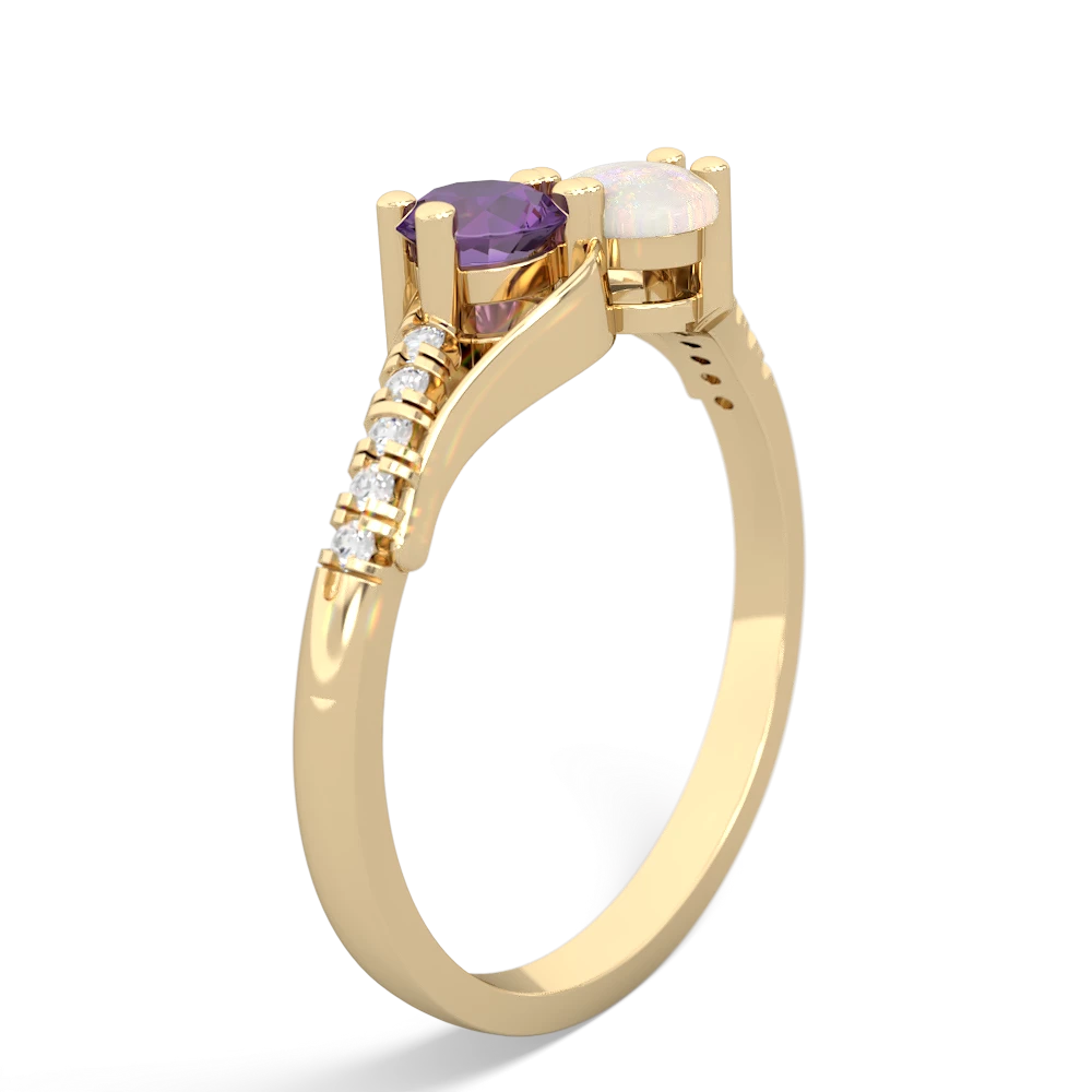 Amethyst Infinity Pave Two Stone 14K Yellow Gold ring R5285