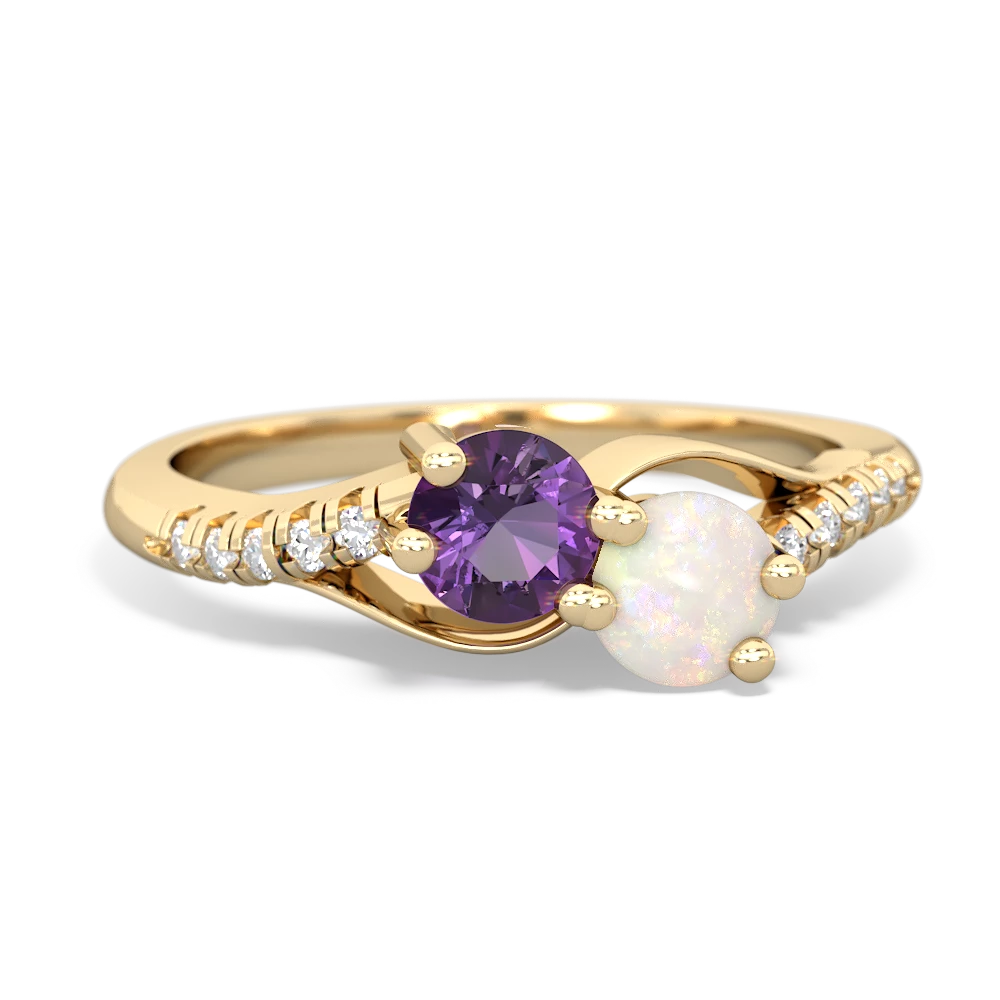 Amethyst Infinity Pave Two Stone 14K Yellow Gold ring R5285