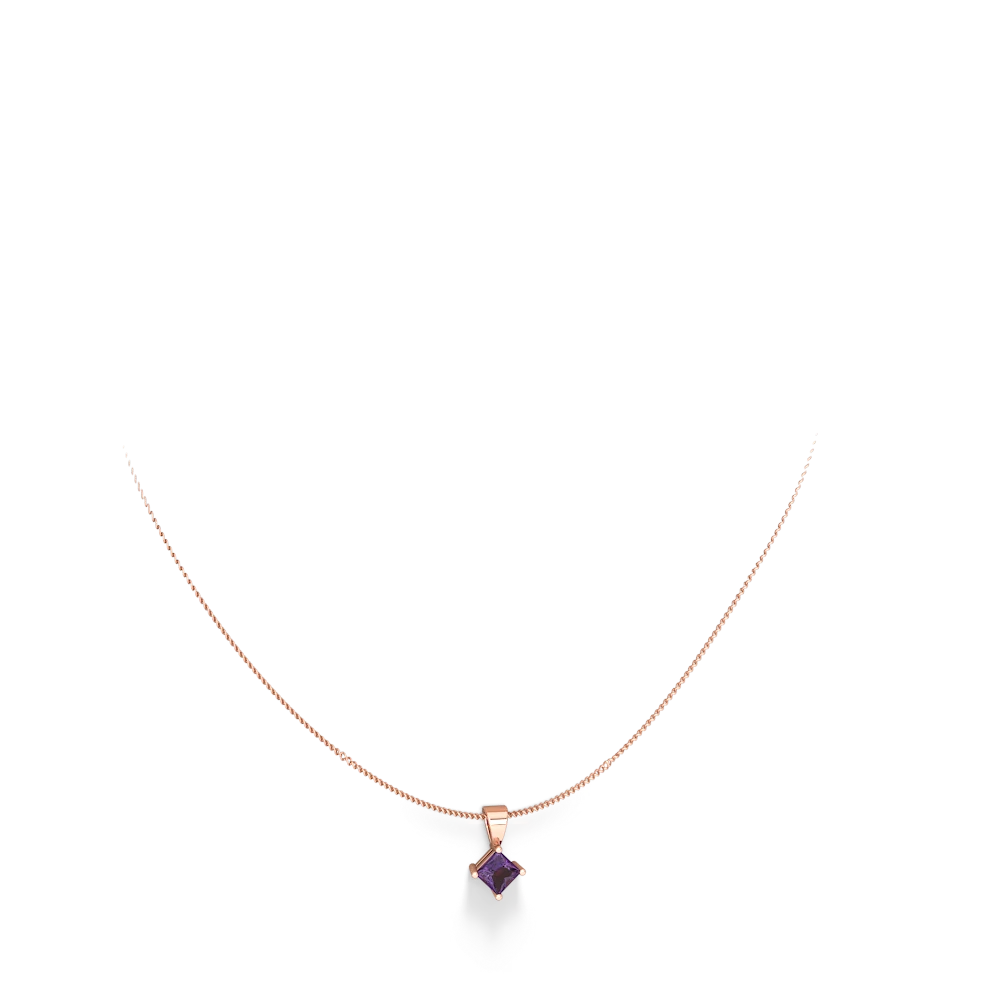 Amethyst 5Mm Princess Solitaire 14K Rose Gold pendant P1789