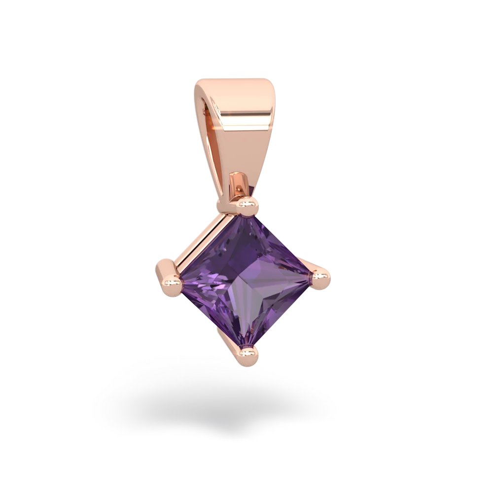 Amethyst 5Mm Princess Solitaire 14K Rose Gold pendant P1789