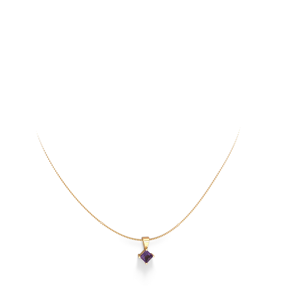 Amethyst 5Mm Princess Solitaire 14K Yellow Gold pendant P1789