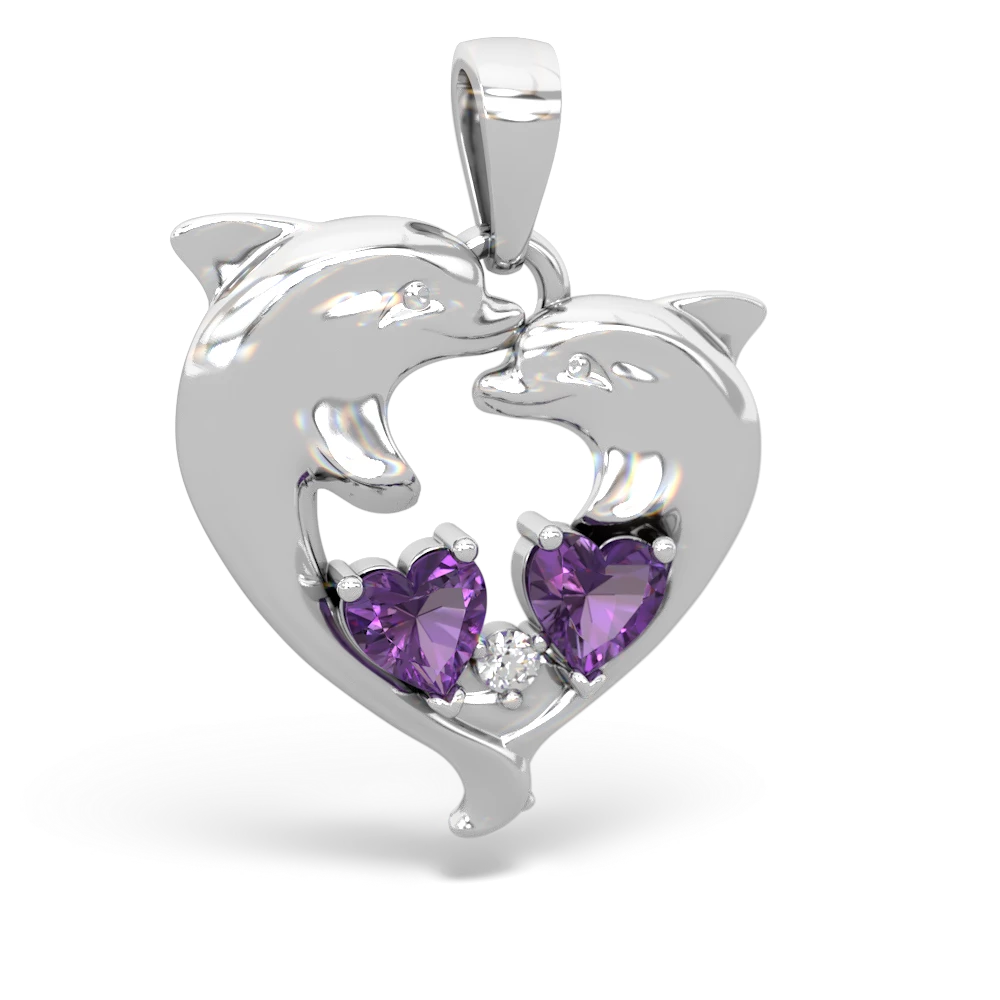 Amethyst Dolphin Heart 14K White Gold pendant P5820