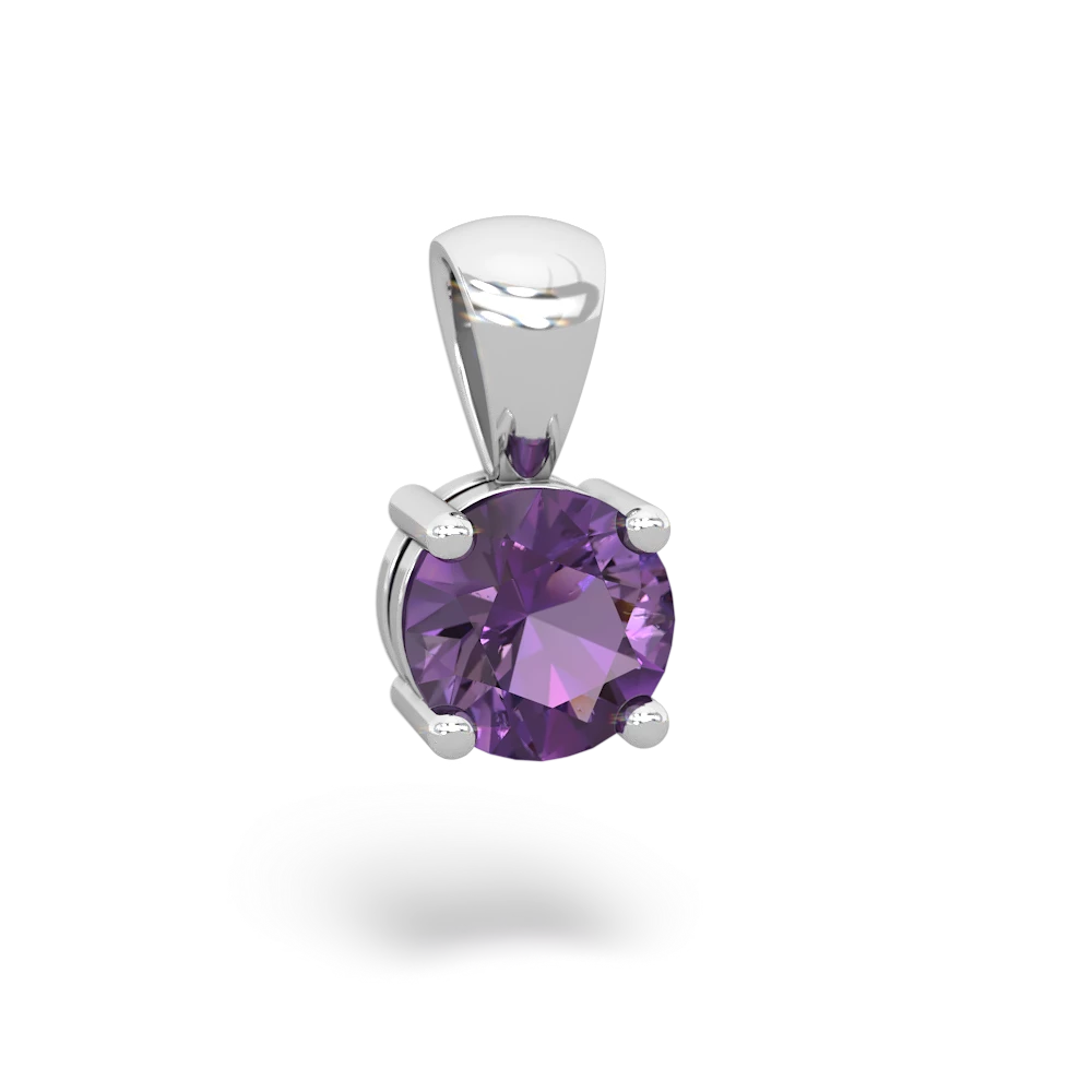 Amethyst 6Mm Round Solitaire 14K White Gold pendant P1786