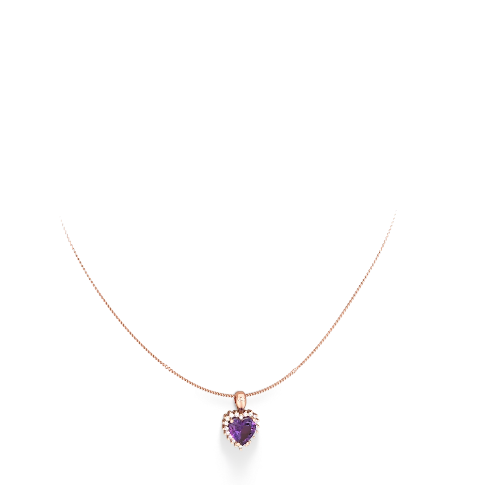 Amethyst Sparkling Halo Heart 14K Rose Gold pendant P0391