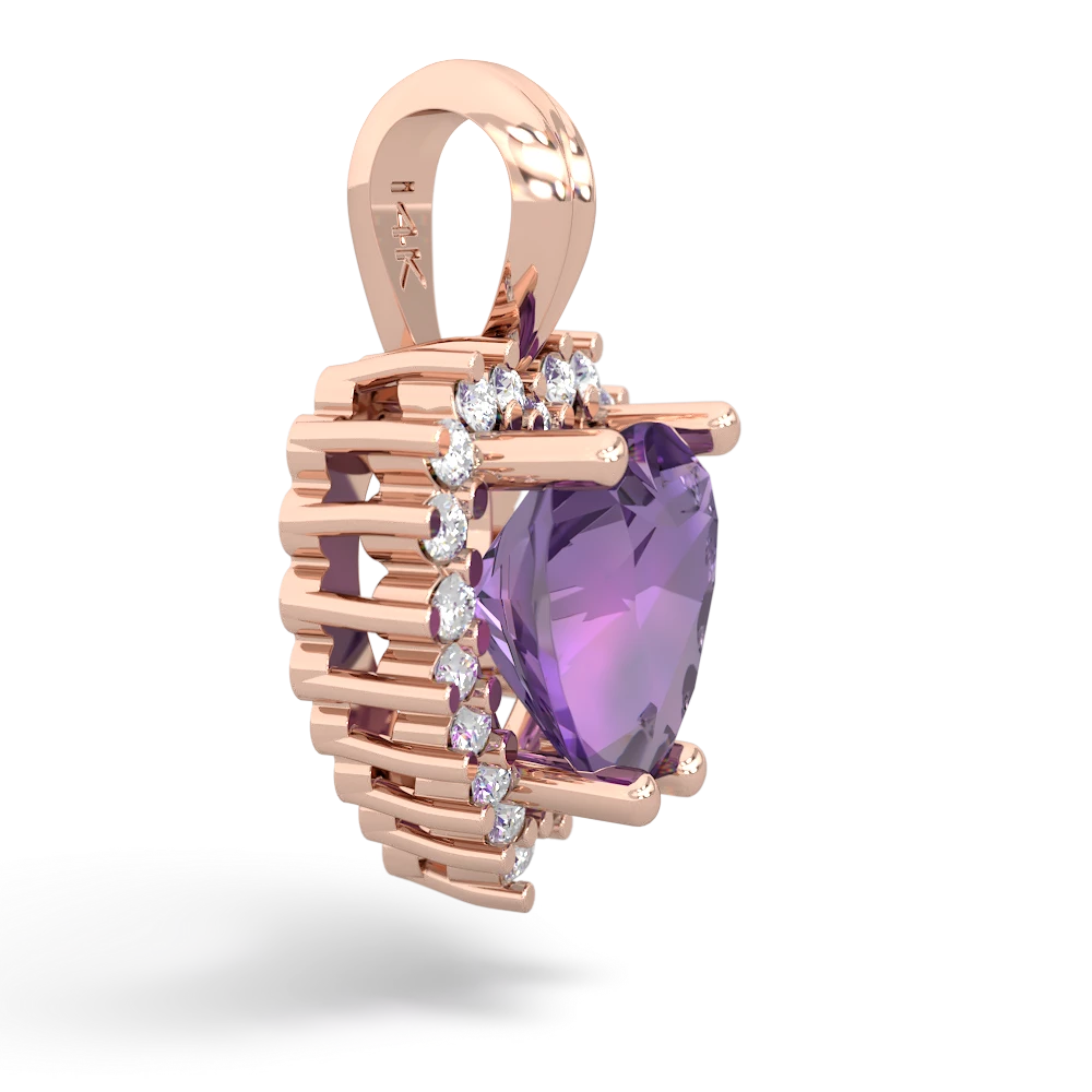 Amethyst Sparkling Halo Heart 14K Rose Gold pendant P0391