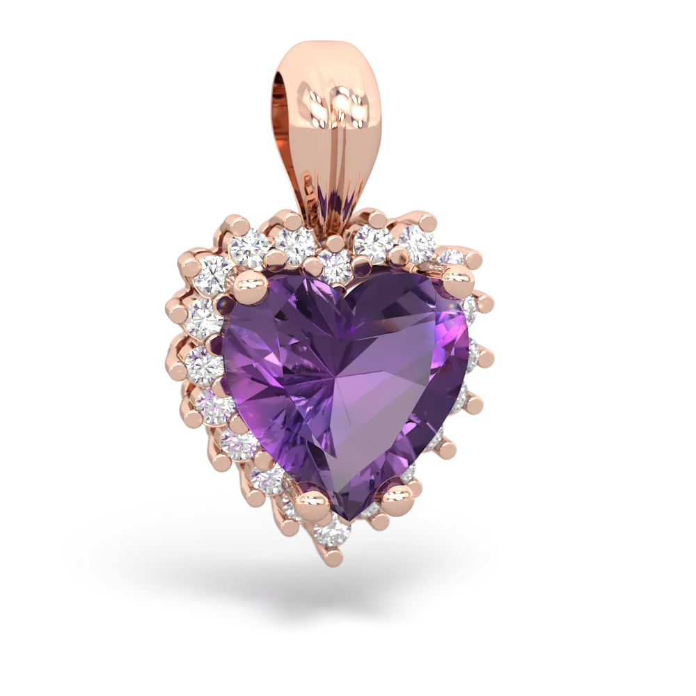 Amethyst Sparkling Halo Heart 14K Rose Gold pendant P0391