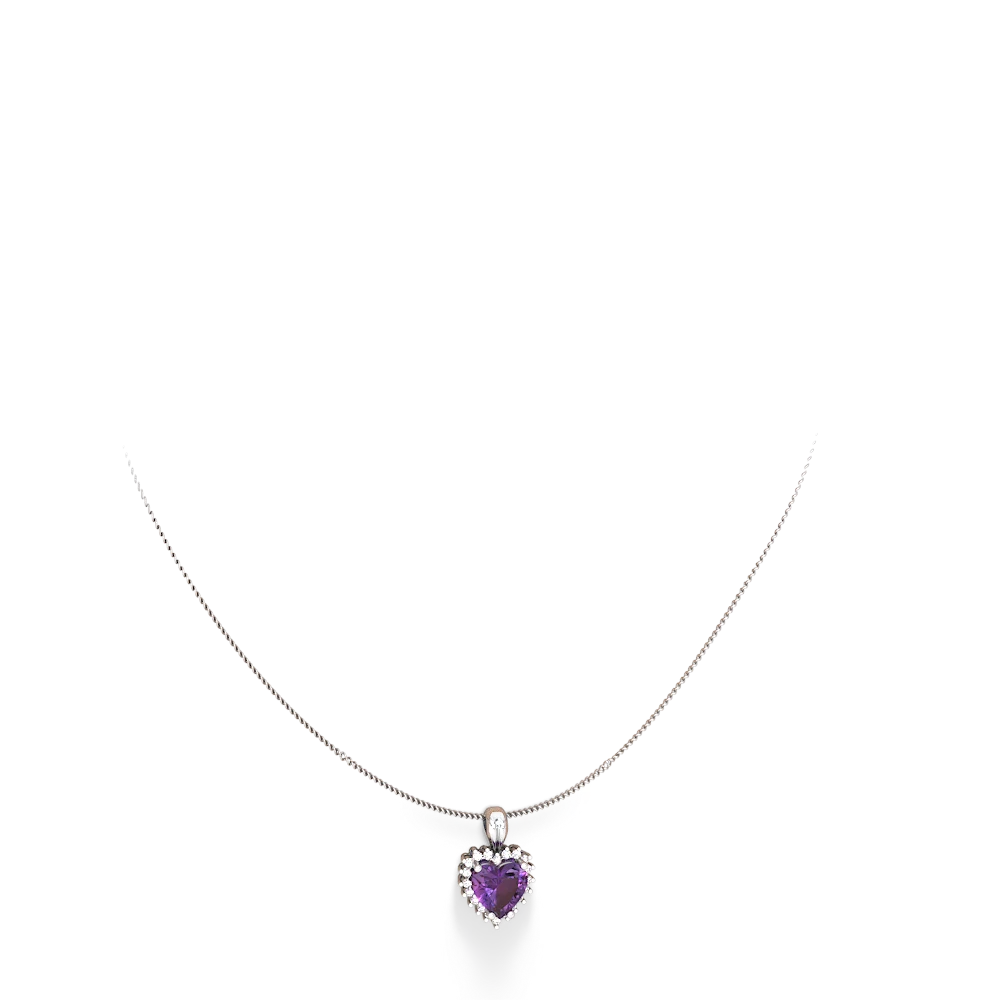 Amethyst Sparkling Halo Heart 14K White Gold pendant P0391