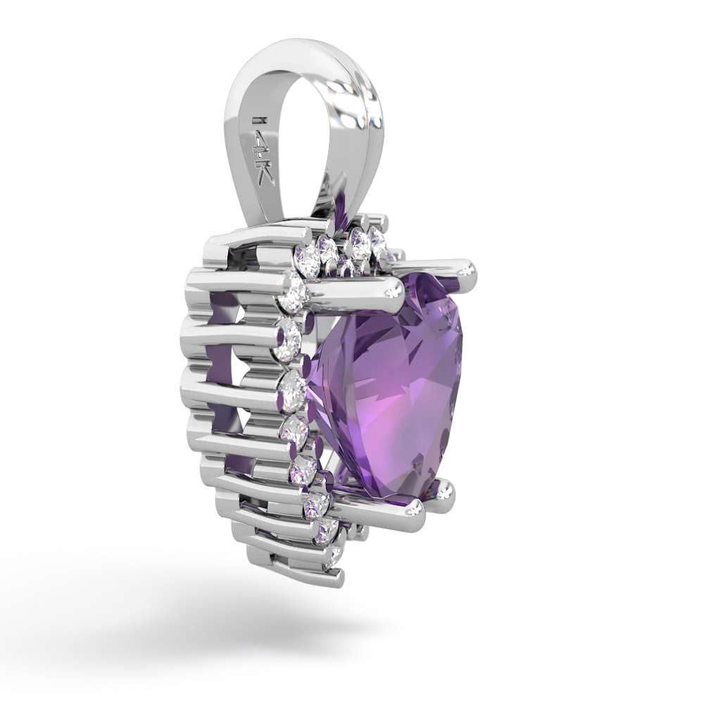 Amethyst Sparkling Halo Heart 14K White Gold pendant P0391