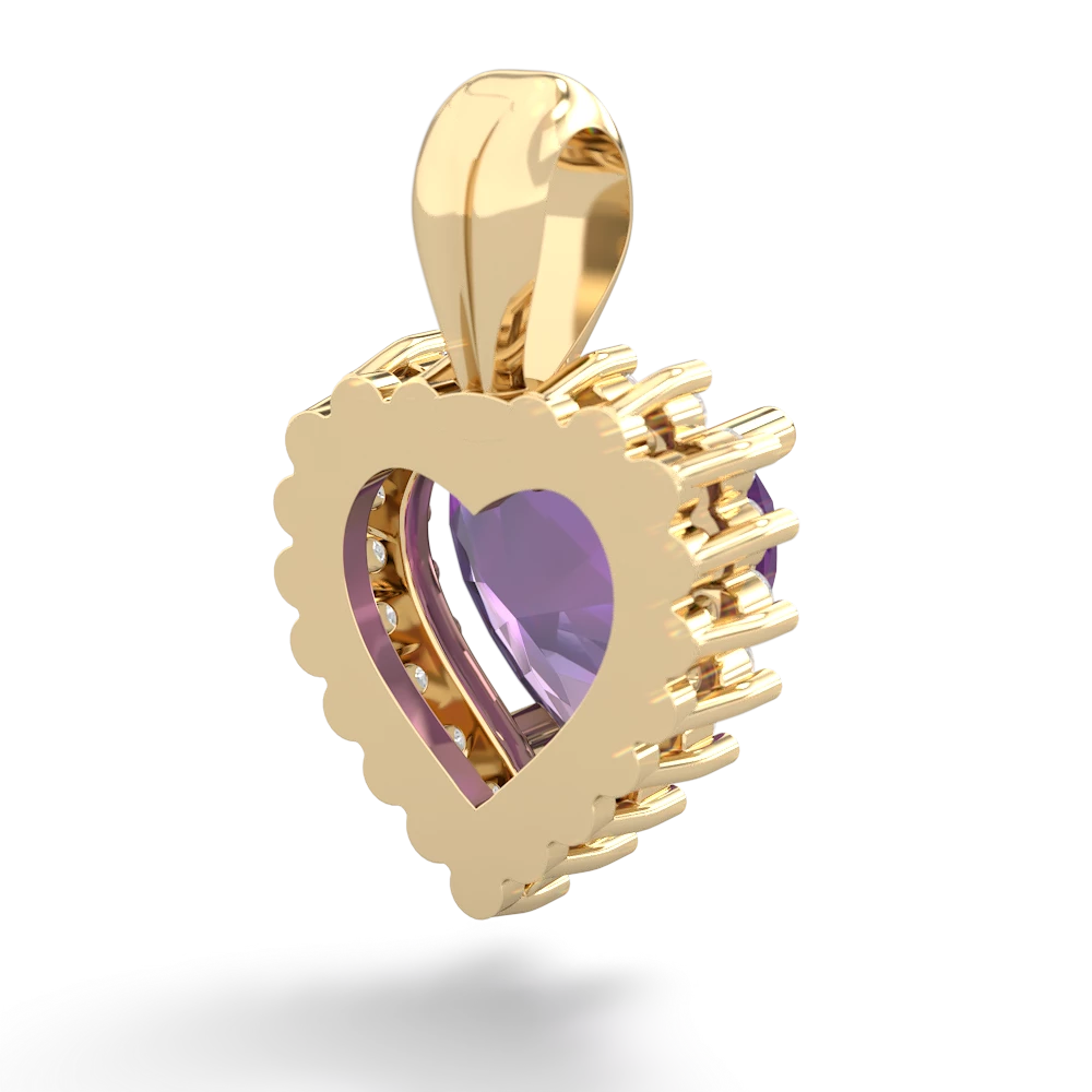 Amethyst Sparkling Halo Heart 14K Yellow Gold pendant P0391