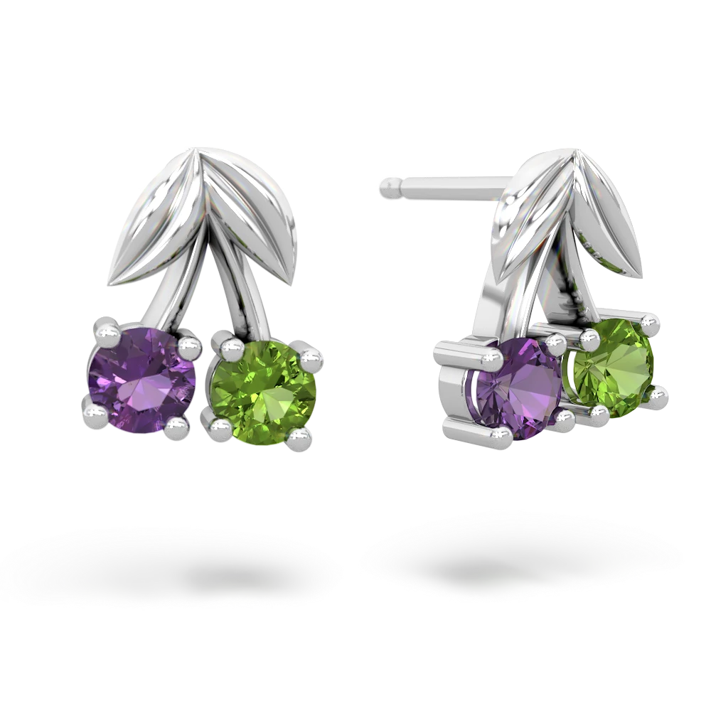 Amethyst Sweet Cherries 14K White Gold earrings E7001