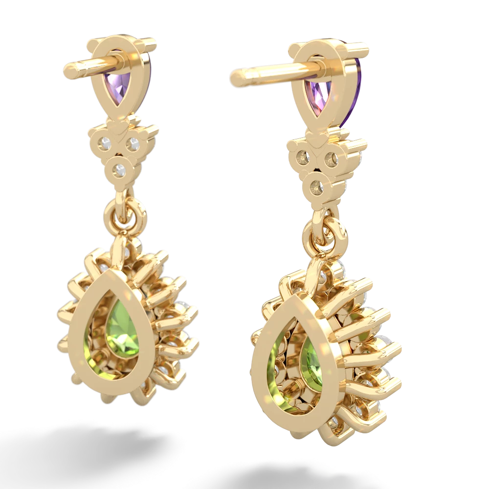 Amethyst Halo Pear Dangle 14K Yellow Gold earrings E1882