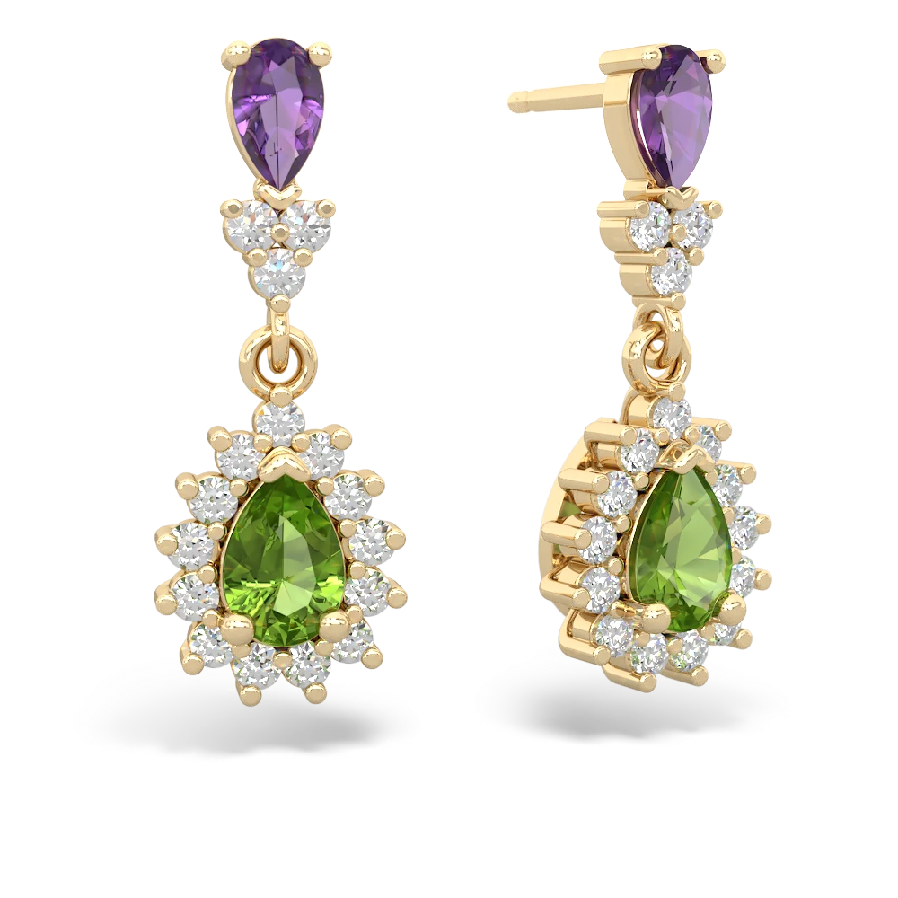 Amethyst Halo Pear Dangle 14K Yellow Gold earrings E1882