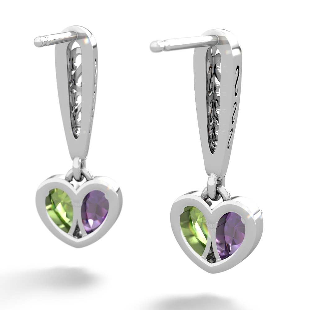 Amethyst Filligree Heart 14K White Gold earrings E5070