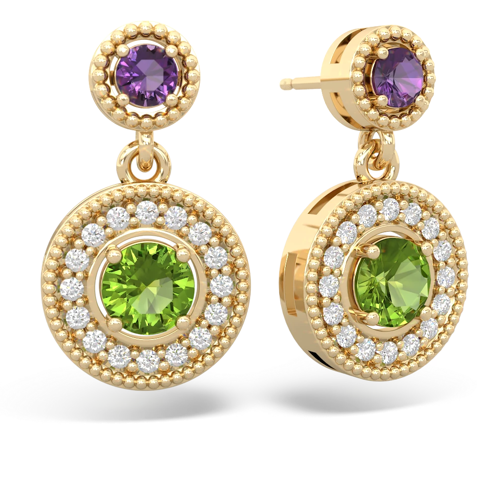 Amethyst Halo Dangle 14K Yellow Gold earrings E5319