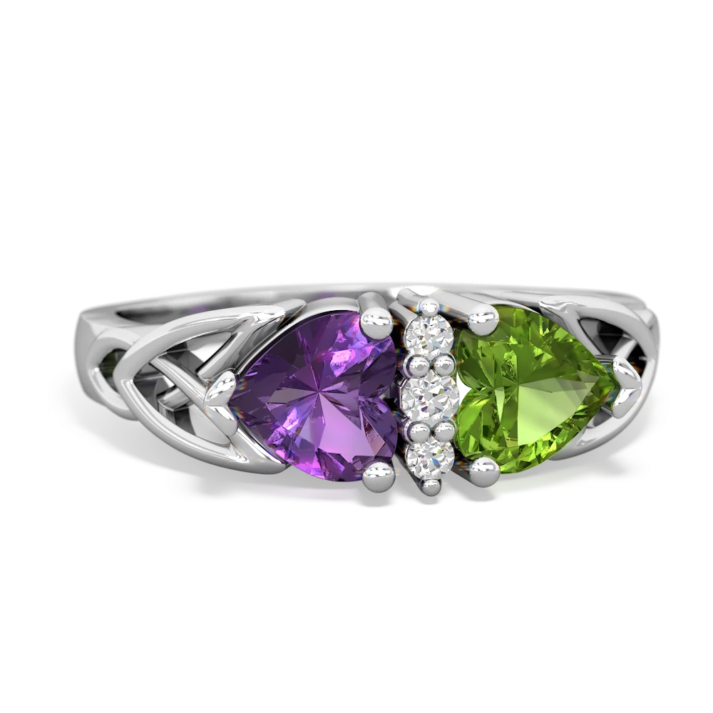 Amethyst Celtic Knot Double Heart 14K White Gold ring R5040