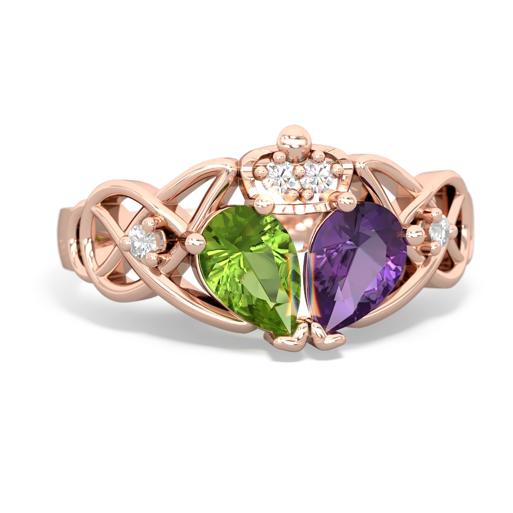 Amethyst 'One Heart' Celtic Knot Claddagh 14K Rose Gold ring R5322