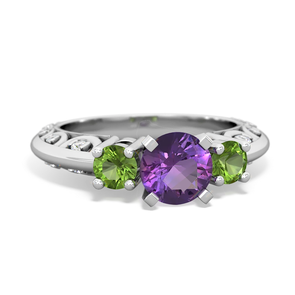 Amethyst Art Deco Eternal Embrace Engagement 14K White Gold ring C2003