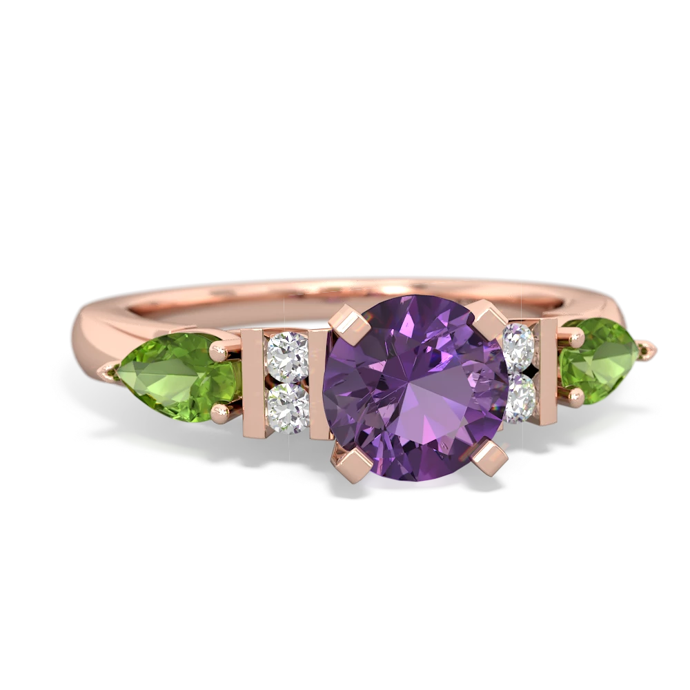 Amethyst 6Mm Round Eternal Embrace Engagement 14K Rose Gold ring R2005