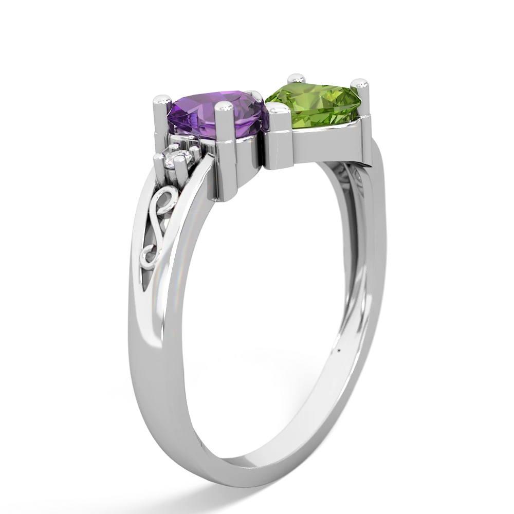 Amethyst Snuggling Hearts 14K White Gold ring R2178