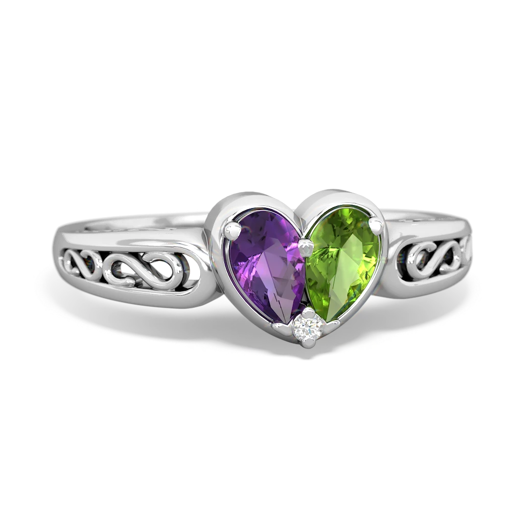 Amethyst Filligree 'One Heart' 14K White Gold ring R5070