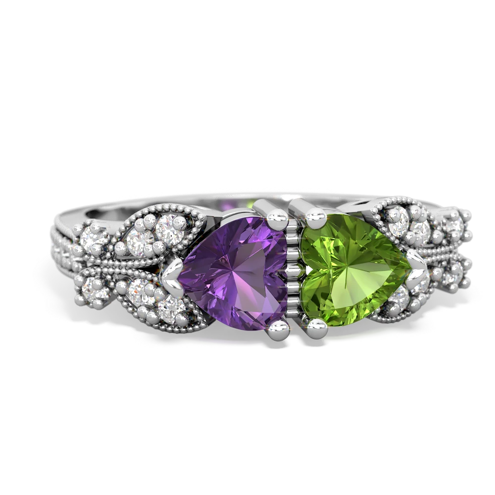 Amethyst Diamond Butterflies 14K White Gold ring R5601