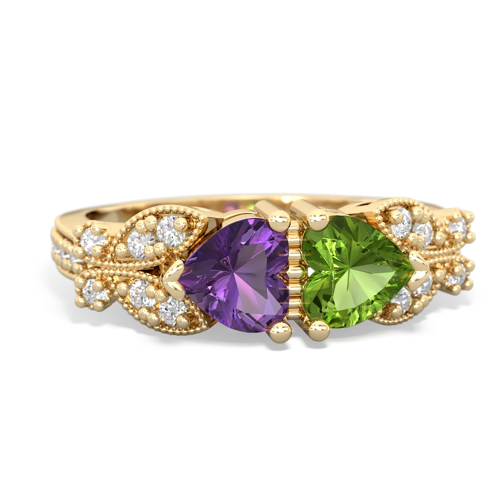 Amethyst Diamond Butterflies 14K Yellow Gold ring R5601