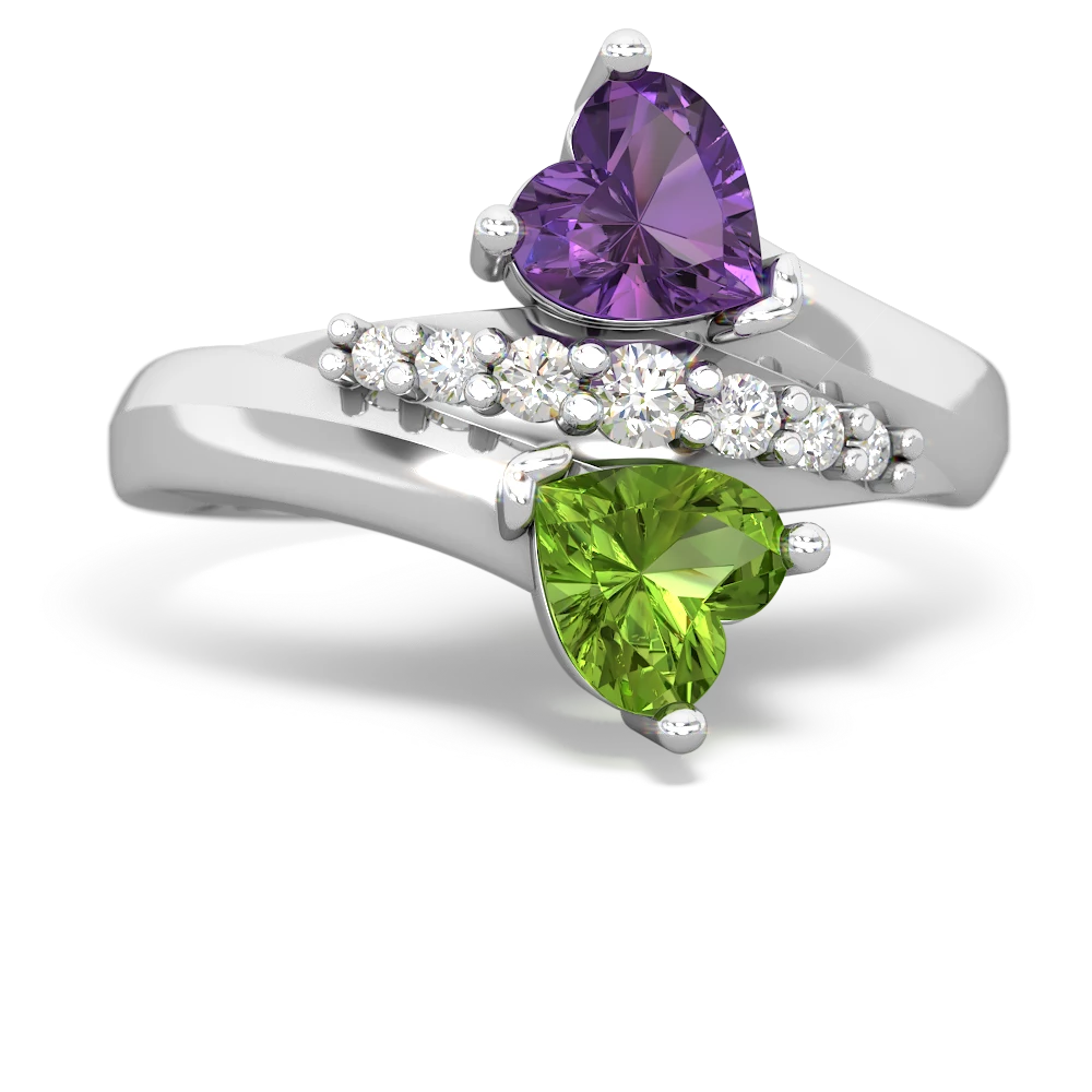 Amethyst Heart To Heart 14K White Gold ring R2064