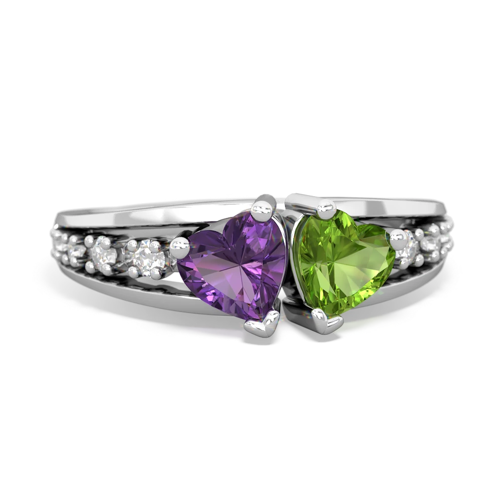 Amethyst Heart To Heart 14K White Gold ring R3342