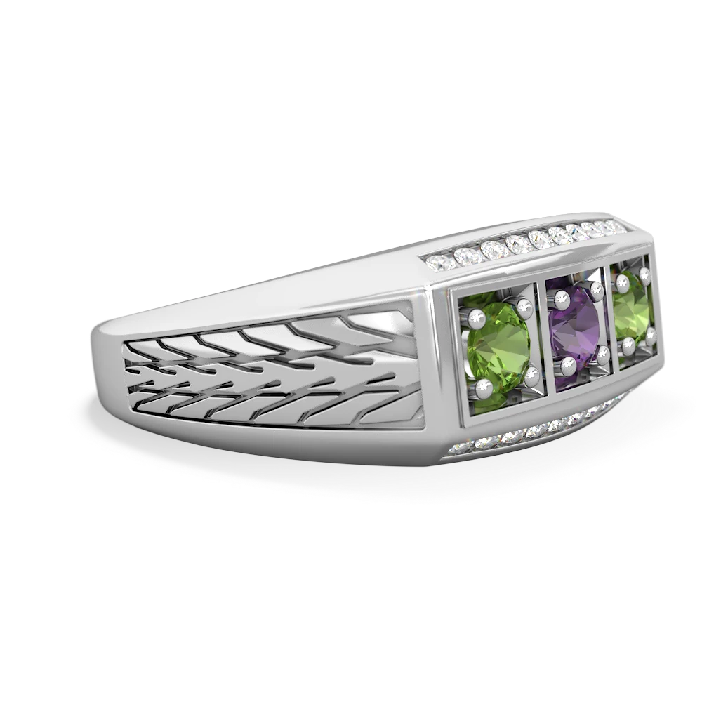 Amethyst Three Stone Tire Tread Men's 14K White Gold ring R0520