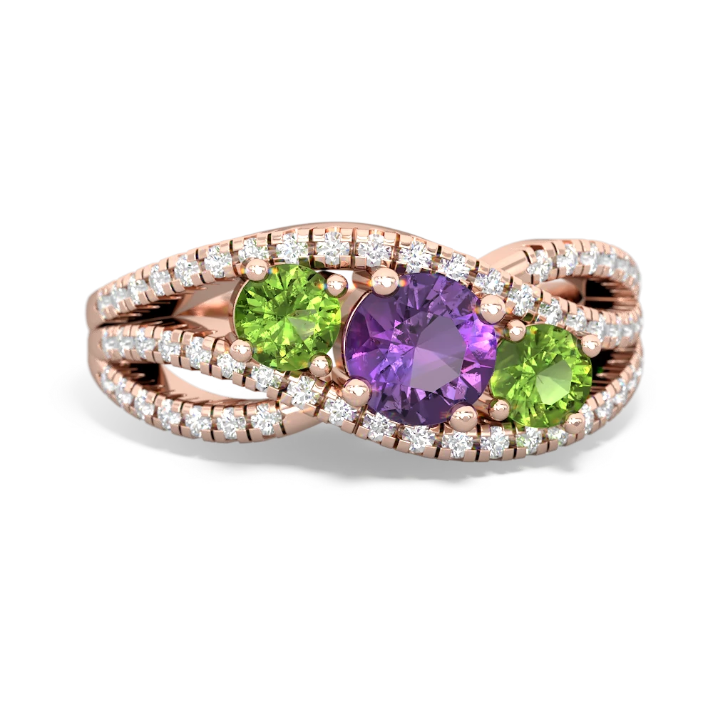 Amethyst Three Stone Aurora 14K Rose Gold ring R3080