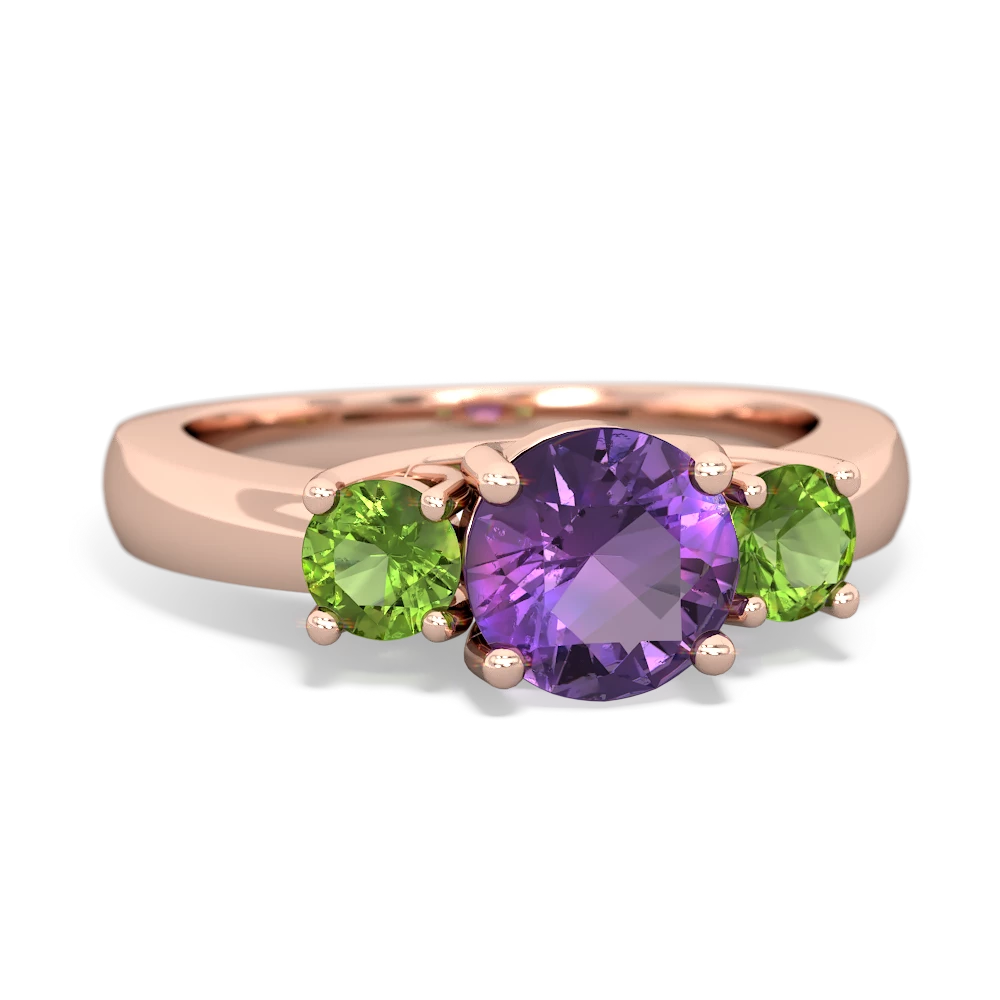 Amethyst Three Stone Round Trellis 14K Rose Gold ring R4018