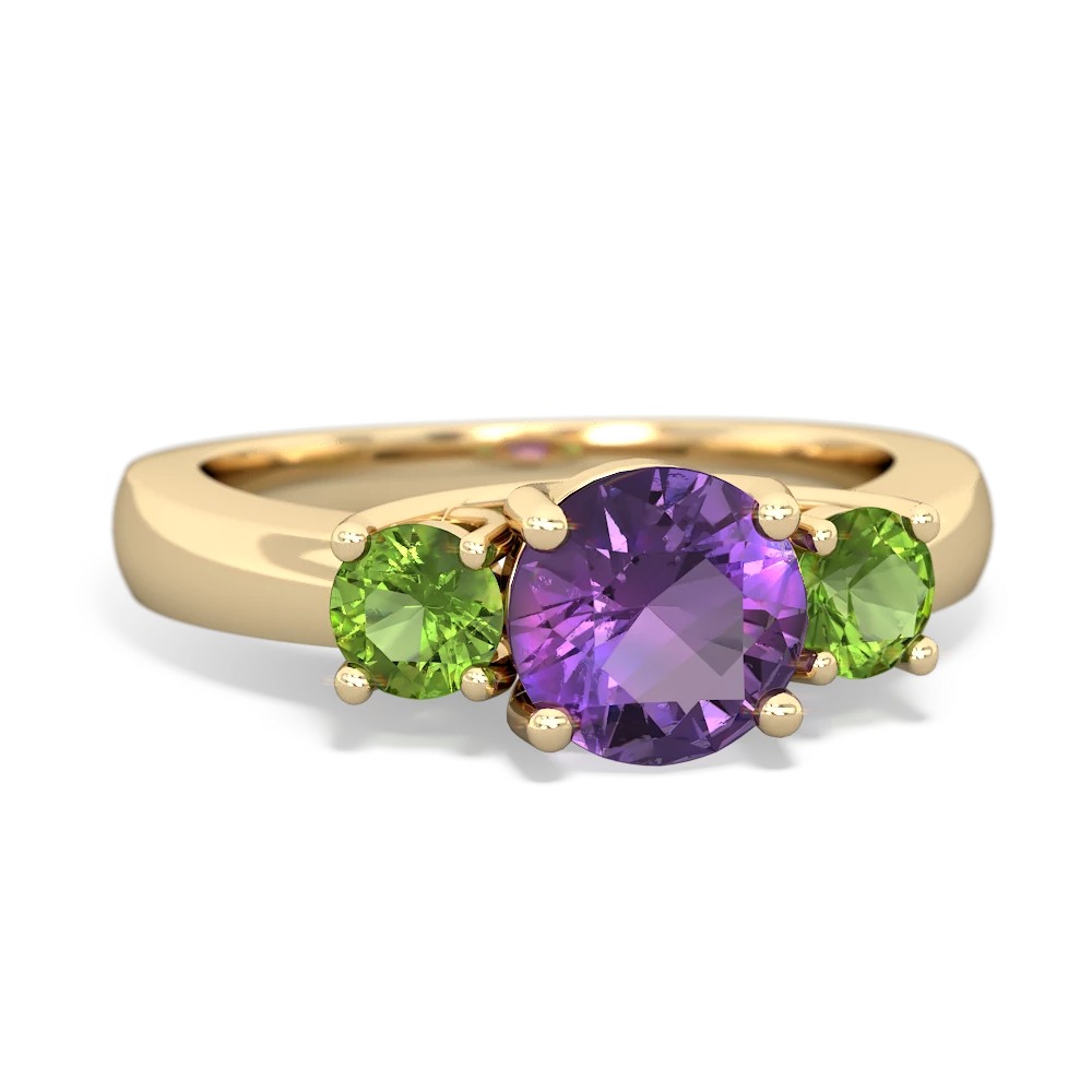 Amethyst Three Stone Round Trellis 14K Yellow Gold ring R4018