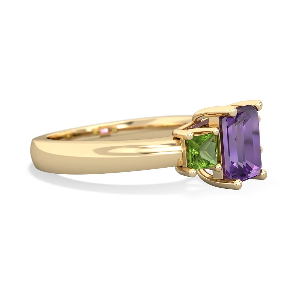 Amethyst Three Stone Emerald-Cut Trellis 14K Yellow Gold ring R4021
