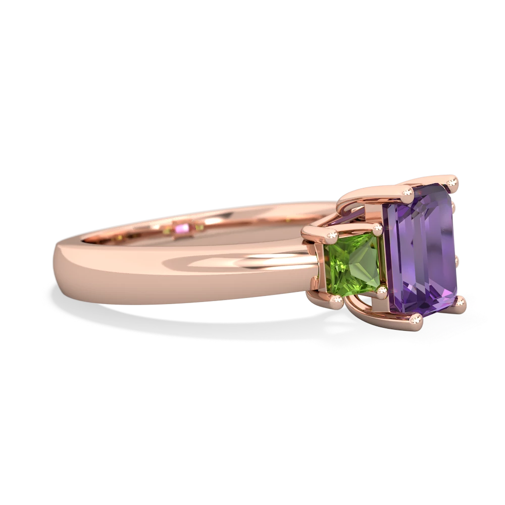 Amethyst Three Stone Emerald-Cut Trellis 14K Rose Gold ring R4021