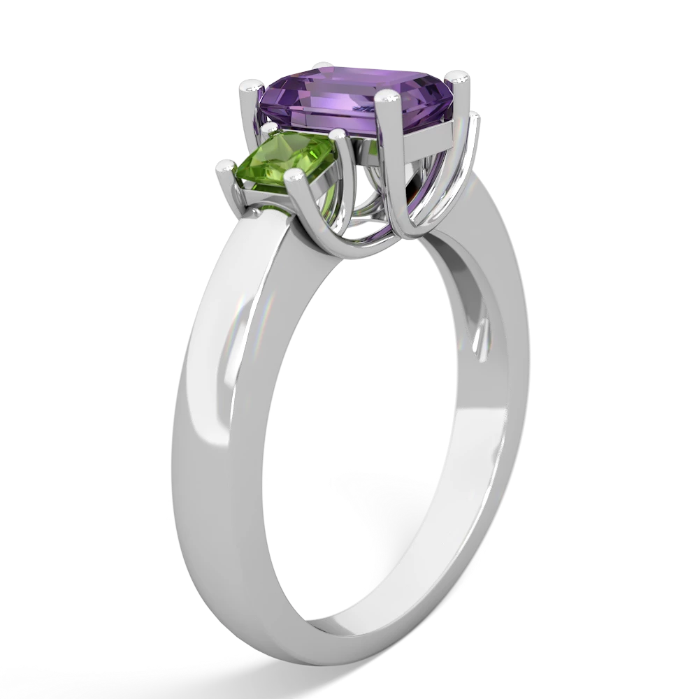 Amethyst Three Stone Emerald-Cut Trellis 14K White Gold ring R4021