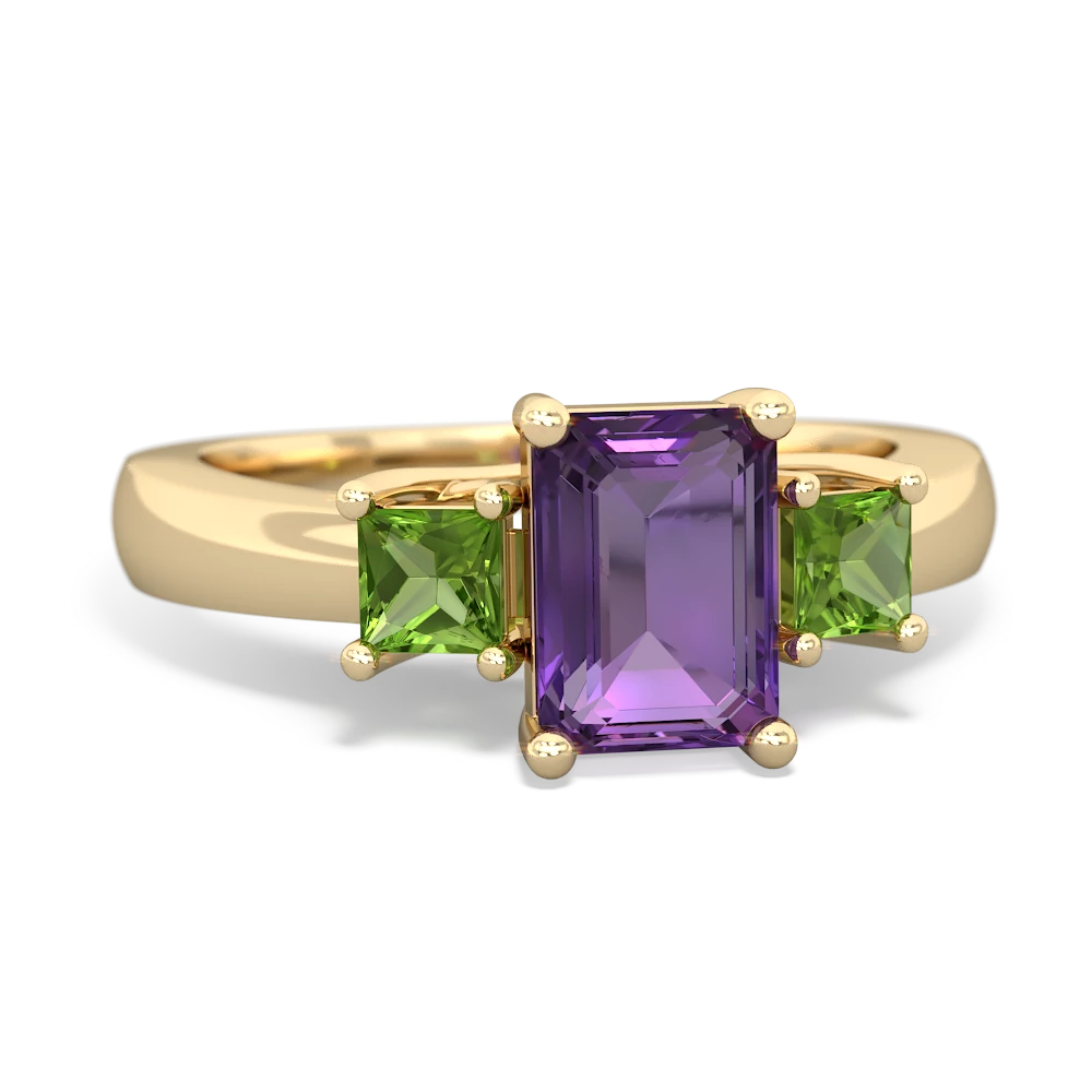 Amethyst Three Stone Emerald-Cut Trellis 14K Yellow Gold ring R4021