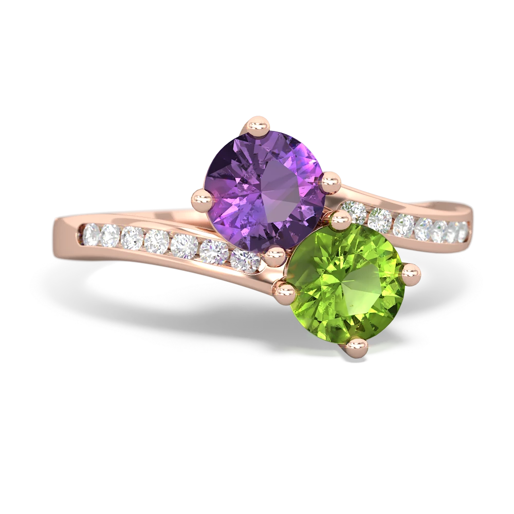 Amethyst Channel Set Two Stone 14K Rose Gold ring R5303