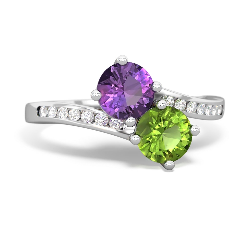 Amethyst Channel Set Two Stone 14K White Gold ring R5303