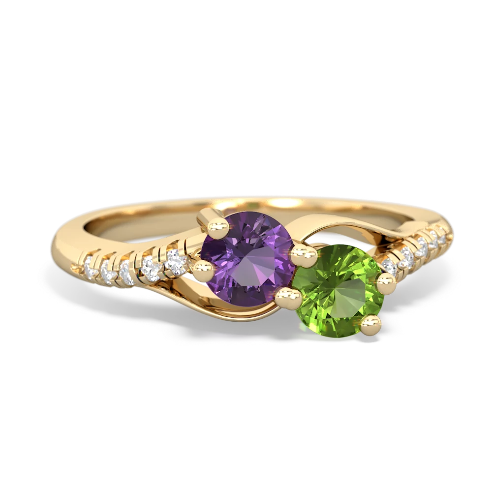 Amethyst Infinity Pave Two Stone 14K Yellow Gold ring R5285