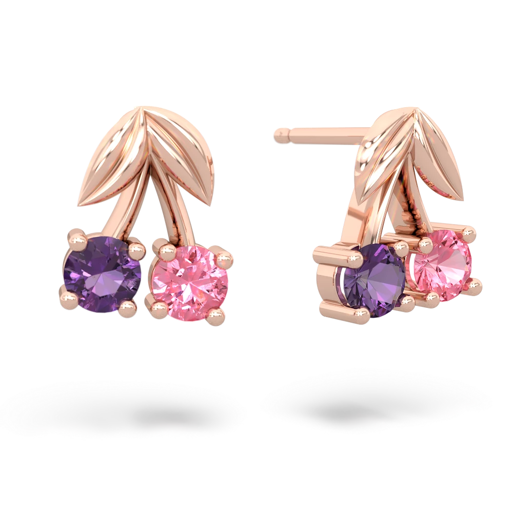 Amethyst Sweet Cherries 14K Rose Gold earrings E7001